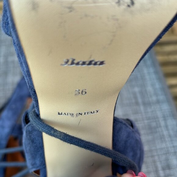 BATA Blue Suede Italian Leather Open Platform Heels - Picture 3 of 7